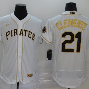 MLB Pittsburgh Pirates #21 Roberto Clemente White Golden Flex Base Elite Jersey