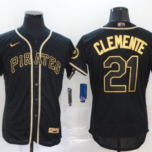 MLB Pittsburgh Pirates #21 Roberto Clemente Black Golden Flex Base Elite Jersey