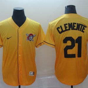 MLB Pittsburgh Pirates #21 Clemente Yellow Fadeaway Mens Jersey