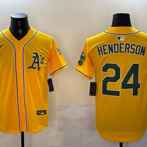 MLB Oakland Athletics #24 Henderson Yellow Game Nike Jersey