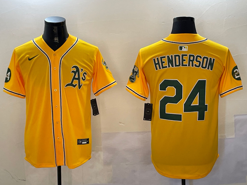 MLB Oakland Athletics #24 Henderson Yellow Game Nike Jersey
