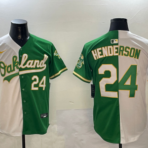 MLB Oakland Athletics #24 Henderson White/Green Split Jersey