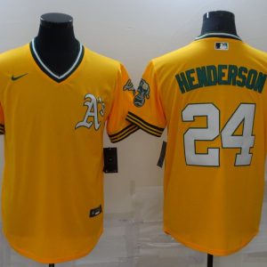 MLB Oakland Athletics #24 Henderson Yellow Throwback Game Jersey