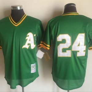 MLB Oakland Athletics #24 Green Pullover Throwback Jersey