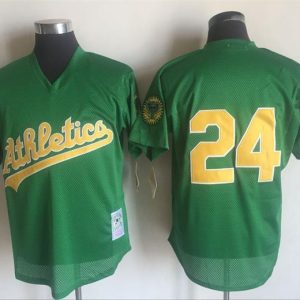MLB Oakland Athletics #24 Pullover Throwback Green Jersey