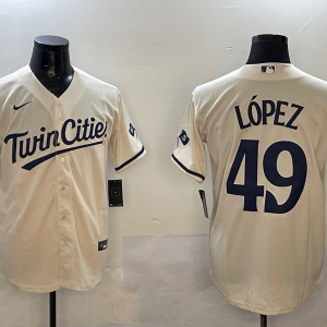 Men's Minnesota Twins #49 Lopez Cream Cool Base Stitched Baseball Jersey