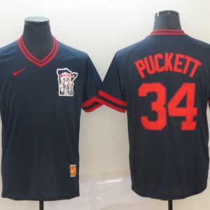 MLB Minnesota Twins #34 Kirby Puckett Navy Blue Thowback Mens Jersey