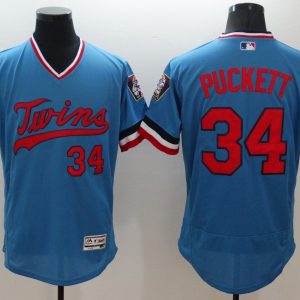 Majestic MLB Minnesota Twins #34 Puckett Blue Pullover Elite Jersey