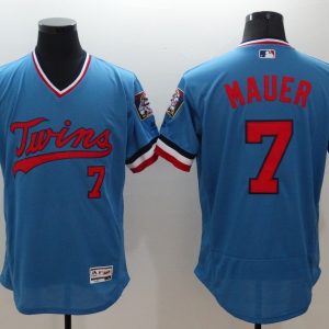 Majestic MLB Minnesota Twins #7 Mauer Blue Pullover Elite Jersey