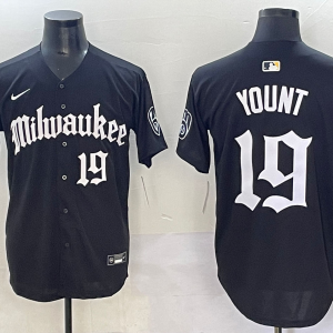 MLB Milwaukee Brewers #19 Yount Black New Jersey