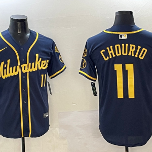 Men's Milwaukee Brewers #11 Jackson Chourio Navy With Home Patch Limited Jersey