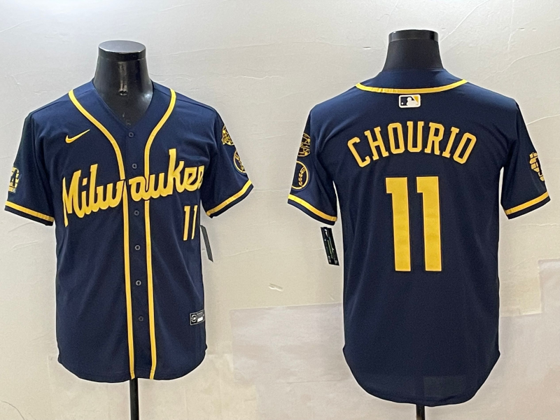 Men's Milwaukee Brewers #11 Jackson Chourio Navy With Home Patch Limited Jersey