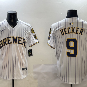 Men's Milwaukee Brewers #9 Bob Uecker White With Home Patch Limited Stitched Baseball
