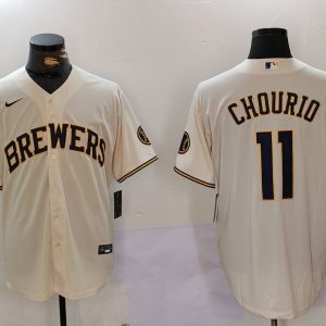 Men's Milwaukee Brewers #11 Jackson Chourio Cream Cool Base Stitched Jersey