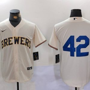 Men's Milwaukee Brewers #42 Jackie Robinson Cream Stitched Jersey