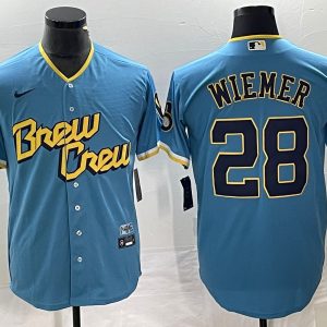 MLB Milwaukee Brewers #28 Joey Wiemer 2022 Powder Blue City Connect Jersey
