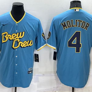 MLB Milwaukee Brewers #4 Molitor 2022 Powder Blue City Connect Jersey