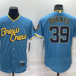 MLB Milwaukee Brewers #39 Corbin Burnes 2022 Powder Blue City Connect Flex Elite Jersey