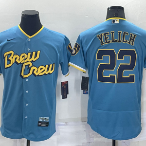 MLB Milwaukee Brewers #22 Christian Yelich Powder Blue 2022 City Connect Flex  Elite Jersey