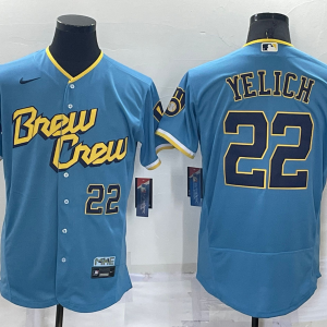 MLB Milwaukee Brewers #22 Christian Yelich Powder Blue 2022 City Connect Flex  Elite Jersey