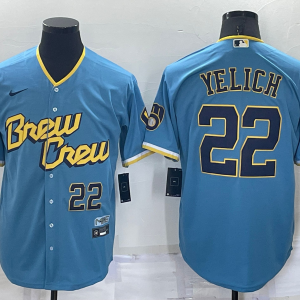 MLB Milwaukee Brewers #22 Christian Yelich 2022 Powder Blue City Connect Jersey