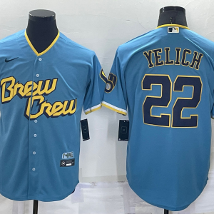 MLB Milwaukee Brewers #22 Christian Yelich 2022 Powder Blue City Connect Jersey