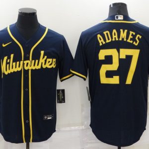 MLB Milwaukee Brewers #27 Adames Navy Blue Game Nike Jersey