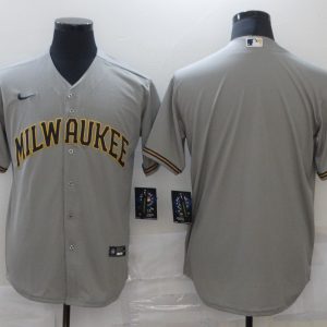 MLB Milwaukee Brewers Blank Grey Game Nike Jersey