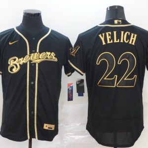 MLB Milwaukee Brewers #22 Christian Yelich 2020 Black Golden Flex Base Elite Jersey