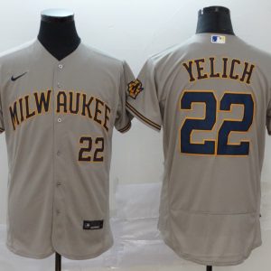 MLB Milwaukee Brewers #22 Christian Yelich Grey Flex Base Stitched Jersey