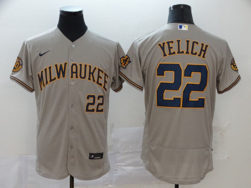 MLB Milwaukee Brewers #22 Christian Yelich Grey Flex Base Stitched Jersey