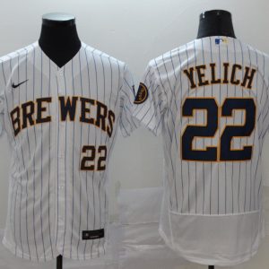 MLB Milwaukee Brewers #22 Christian Yelich White Flex Base Stitched Jersey