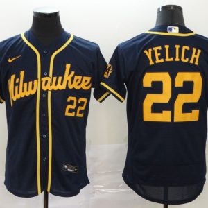 MLB Milwaukee Brewers #22 Christian Yelich Navy Blue Flex Base Stitched Jersey