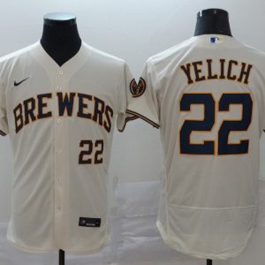 MLB Milwaukee Brewers #22 Christian Yelich 2020 Cream Flex Base Jersey