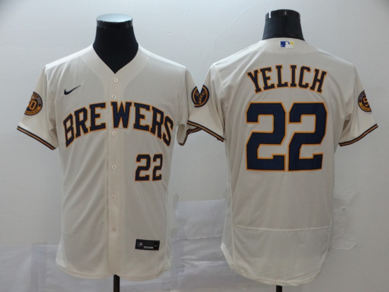 MLB Milwaukee Brewers #22 Christian Yelich 2020 Cream Flex Base Jersey