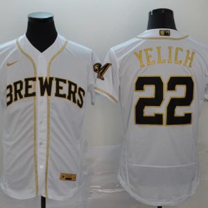 MLB Brewers #22 Christian Yelich Yeli 2020 White Golden Flex Base Stitched Jersey