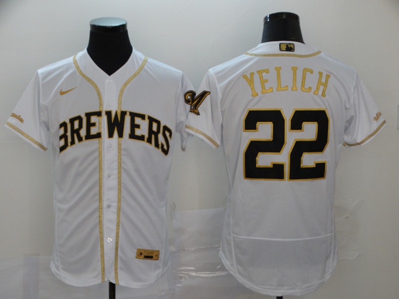 MLB Brewers #22 Christian Yelich Yeli 2020 White Golden Flex Base Stitched Jersey