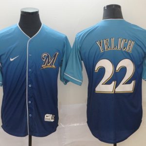 MLB Milwaukee Brewers #22 Christian Yelich Blue Fadeaway Mens Jersey