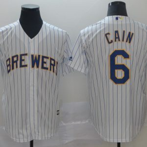 MLB Milwaukee Brewers #6 Cain White Game Mens Jersey