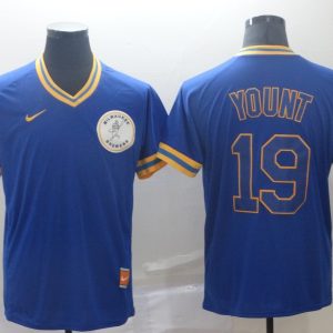 MLB Milwaukee Brewers #19 Yount Blue Throwback Men Jersey