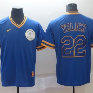 MLB Milwaukee Brewers #22 Christian Yelich Blue Throwback Men Jersey