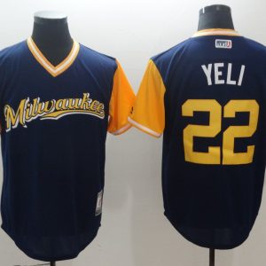 Men's Milwaukee Brewers #22 Christian Yelich Yeli Majestic Navy 2018 Players' Weekend Jersey