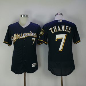 MLB Milwaukee Brewers #7 Thames White Elite Jersey