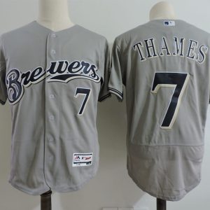 MLB Milwaukee Brewers #7 Thames Grey Elite Jersey