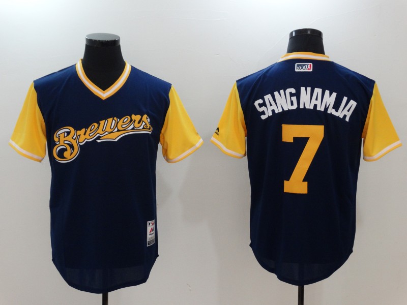 MLB Milwaukee Brewers #7 Sangnamja All Rise D.Blue Pullover Jersey