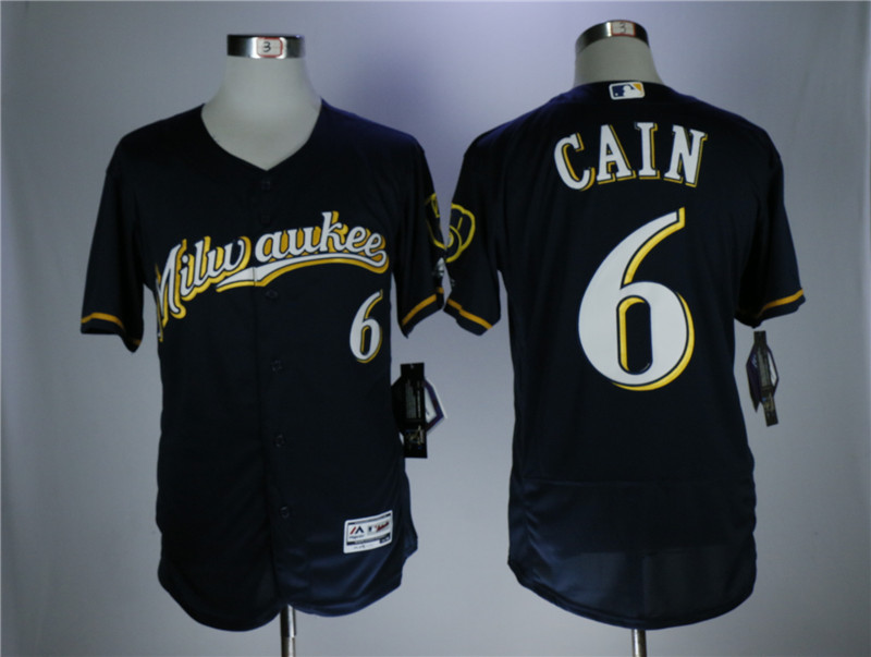 MLB Milwaukee Brewers #6 Cain Blue Elite Jersey