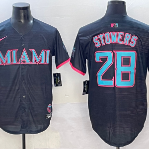 MLB Miami Marlins #28 Stowers Black Game Nike Jersey