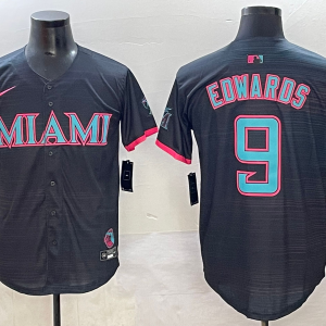 MLB Miami Marlins #9 Edwards Black Game Nike Jersey
