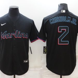 MLB Miami Marlins #2 Chisholm Jr Black Game Nike Jersey
