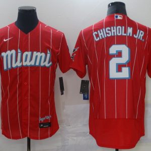 MLB Miami Marlins #2 Chisholm Jr Red Flex Base Elite Jersey